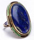 Gold and Lapis Lazuli Ring with Enamel and Filigree Detailing