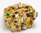 Gold Ring with Diamonds, Emeralds, Rubies, and Sapphires