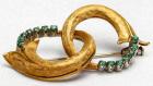 18 Kt. Gold and Emerald Brooch of Interlocking Foliated Spirals