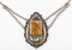 Native Sterling Silver and Gem Quality Moss Agate Victorian Style Pendant and Necklace