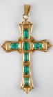 18K Yellow Gold and Emerald Byzantine Style Cross