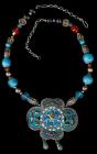 Antique Chinese Necklace with Elaborate Enamel and Repousse Pendant