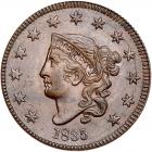 1835 N-1 R1 Head of 1834, Large 8 PCGS graded MS63 Brown, CAC Approved