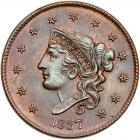 1837 N-6 R2 Plain Hair Cord, Medium Letters PCGS graded MS66 Brown