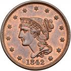 1842 N-3 R3 Large Date PCGS graded MS65 Red & Brown, CAC Approved