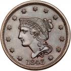 1843 N-4 R1 Petite Head, Large Letters PCGS graded MS65 Brown, CAC Approved