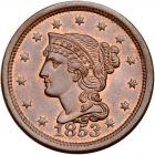 1853 N-10 R1 Repunched Date PCGS graded MS66+ Red & Brown, CAC Approved