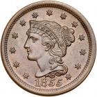 1855 N-10 R1 Italic 55 PCGS graded MS64 Brown, CAC Approved