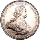 Medal. Silver. By S. Yudin and I.G. Waechter. 66. 5 mm. 35.87 gm. On Peters Accession to the Throne, 1682.