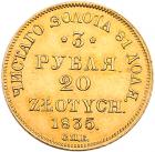 3 Roubles -- 20 Zlotych 1835 C??-??. GOLD. - 2