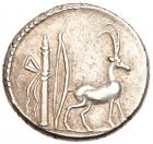 Cn. Plancius. Silver Denarius (3.80 g), 55 BC EF - 2