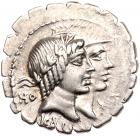 Q. Fufius Calenus and M. Cordus. Silver Denarius (3.80 g), 68 BC EF