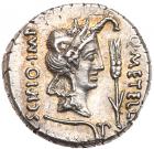 Q. Caecilius Metellus Pius Scipio and Eppius. Silver Denarius (3.80 g), 47-46 BC