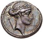 Q. Pomponius Musa. Silver Denarius (4.00 g), 56 BC Superb EF