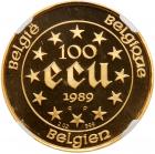 Belgium. Piefort 100 Ecu, 1989 NGC PF68 UC - 2