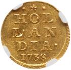 Netherlands: Holland. 1 Stuiver struck in gold, 1738 NGC MS64 - 2