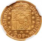 Liechtenstein. 20 Franken, 1946-B NGC MS64 - 2