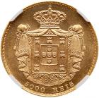 Portugal. 5000 Reis, 1886 NGC MS63 - 2