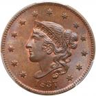 1837 N-8/7 R1 Plain Hair Cord PCGS graded MS65 Brown, CAC Approved