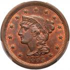 1855 Coronet Head 1C. Upright 55 PCGS MS64 RB