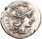 M. Atilius Saranus. Silver Denarius (4.15 g), 148 BC EF