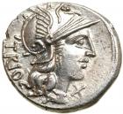 Cn. Lucretius Trio. Silver Denarius (3.87 g), 136 BC Nearly Mint State