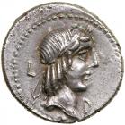 L. Calpurnius Piso Frugi. Silver Denarius (3.86 g), 90 BC EF