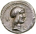 L. Calpurnius Piso Frugi. Silver Denarius (3.96 g), 90 BC EF