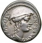 Cn. Plancius. Silver Denarius (3.96 g), 55 BC Choice VF