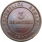 Italian States: Roman Republic. 3 Baiocchi, 1849-R NGC AU58 BR