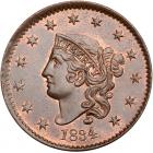 1834 N-3 R1 Large 8, Small Stars PCGS graded MS65 Red & Brown, CAC Approved