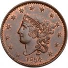 1834 N-4 R2 Large 8, Small Stars, Medium Letters PCGS graded MS65+ Brown, CAC Approved