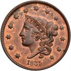 1835 N-7 R1 Head of 1836 PCGS graded MS64+ Red & Brown, CAC Approved