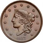 1837 N-2 R2 Plain Hair Cord, Medium Letters PCGS graded MS64 Brown, CAC Approved