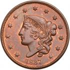 1837 N-4 R2 Plain Hair Cord, Medium Letters PCGS graded MS65 Red & Brown, CAC Approved