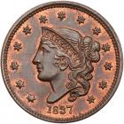 1837 N-9 R1 Beaded Hair Cord PCGS graded MS64 Red & Brown