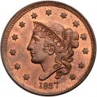 1837 N-11 R1 Beaded Hair Cord PCGS graded MS65 Red & Brown, CAC Approved