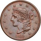 1839 N-5 R2 Booby Head PCGS graded MS64+ Brown, CAC Approved