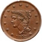 1842 N-6 R1 Large Date PCGS graded MS63 Brown, CAC Approved