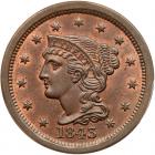 1843 N-16 R4 Mature Head, Large Letters PCGS graded MS64+ Brown, CAC Approved