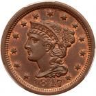 1847 N-39 R3 PCGS graded MS64 Red & Brown, CAC Approved