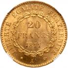 France. 20 Francs, 1877-A NGC MS65 - 2