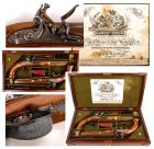 Fine Antique English Cased Pair of Flintlock Dueling Pistols ca. 1800s