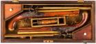 English Cased Pair of Brass Barrel Flintlock Pistols by Phillips, London ca. 1815