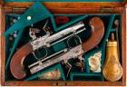 Antique Case Pair of Medium Size Box-Lock Flint Pistols, ca. Early 19th Century