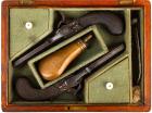 Antique English Cased Pair of Box-Lock Percussion Belt Pistols, Osborn Gunby & Co., ca. 1840