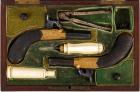 A Good Cased Pair of English Percussion Pocket Pistols With Accessories ca. 1840s