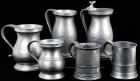 Six (6) 19th Century Pewter Pieces; 3 Quart Measures and 3 Pint Measures