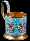 Antique Russian Gold-washed Silver and Cloisonné Tea Glass Holder by Gustav Klingert