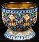 Antique Russian Gold-washed Silver and Cloisonne Footed Cup